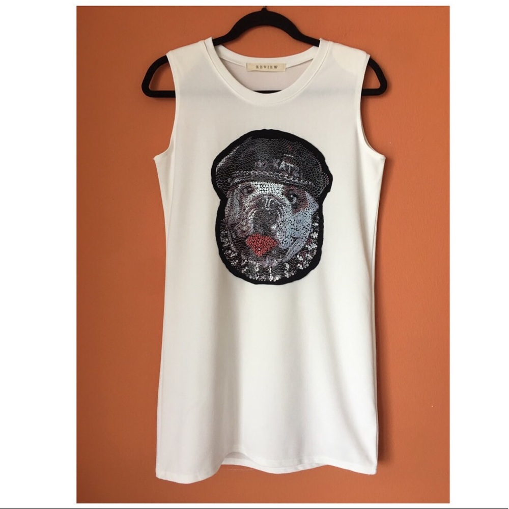 Cute Pug Dog Print Appliqué Tunic Tank Top S XS